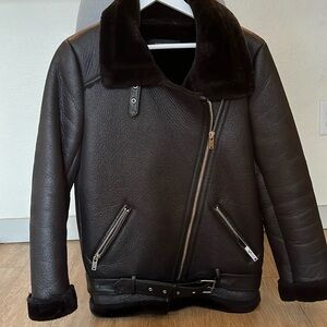 Zara Faux Fur Double Faced Biker Moto Jacket